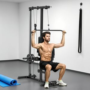 Máquina de Poleas Alta/Baja para Ejercicios de Tracción con Asiento Ajustable y Plataforma para Pies Abatible, Sistema de Gimnasio en Casa, Color Negro - Product Image 2