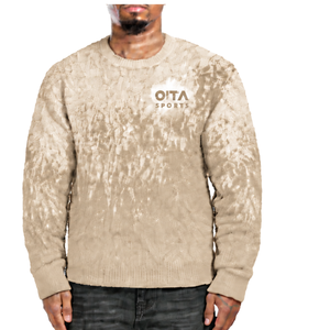 Pull-over en maille dégradé taupe et blanc pour homme, col rond, manches longues, personnalisé, style streetwear décontracté, mode hiver, vente en gros - Product Image 1