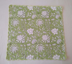 Saga Green Handmade Floral Reusable Cotton Napkins Set Hand-Block Printed Scalloped Edge Embroidery <b>Kitchen</b> Outdoor Modern - Product Image 3
