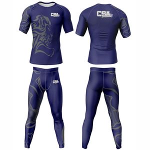 Vêtements de compression respirants pour hommes, vente en gros directe d'usine, design personnalisé, impression numérique par transfert thermique, ensemble de rashguard MMA - Product Image 1