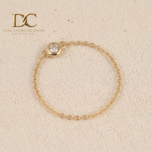Anillo Solitario Minimalista de Oro Amarillo Sólido de 9K de Alta Calidad con Diseño de Cadena de Eslabones y Diamante de Laboratorio Certificado por IGI, Joyería para Mujer - Product Image 6