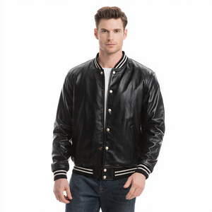 Button Up Baseball Leather Varsity Jacket Wholesale Crew Neck Leather Varsity Jackets Men Vintage Leather Varsity Leather <b>Coat</b> - Product Image 4