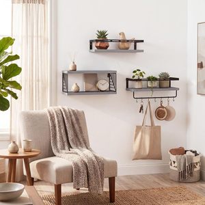 Industrial Metal Wall Mounted Floating <b>Shelves</b> with Wooden Boards Modern Rustic Storage Organizer - Product Image 5