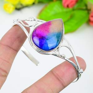 Bracelet manchette en argent sterling 925 fait main avec pierre précieuse quartz arc-en-ciel, cadeau pour elle - Product Image 6