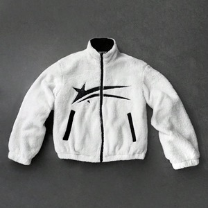 Veste bomber en polaire doublée de sherpa blanc, fermeture éclair, col montant, avec patch étoile, pour un usage décontracté - Product Image 3