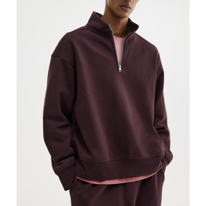 Sudadera de punto para hombre, color rojo oscuro, con cierre de cremallera de un cuarto, corte regular, cuello alto, estilo casual para otoño. - Product Image 5