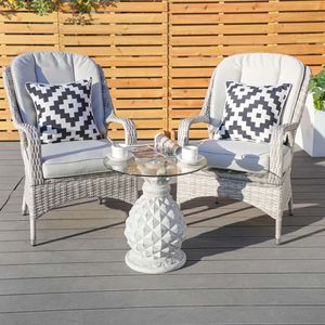 Table d'appoint vintage blanche en forme d'ananas avec plateau en verre trempé, modèle D0100H5JRV2, pour usage intérieur et extérieur - Product Image 2