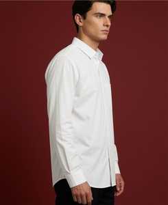Camisa de Vestir para Hombre, Corte Entallado, Popelina 100% Algodón, Un Solo Botón, Manga Larga, Estilo Casual de Negocios, Color Blanco - Product Image 2