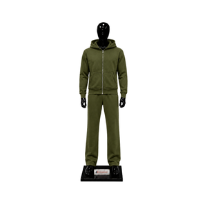 Conjunto de chándal para hombre Olive: Sudadera con cremallera completa y pantalones deportivos de pierna recta, ropa deportiva informal, traje de jogging liso, venta al por mayor, personalizable. - Product Image 1