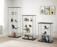 Vitrine cubique classique en verre trempé 5 mm finition noyer poli, étagère réglable à 4 niveaux, étagère de présentation pour la maison