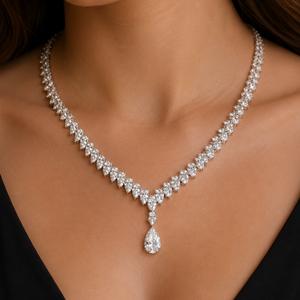 Teardrop Shape Diamond Pendant <b>Necklace</b> 925 Sterling <b>Silver</b> Wedding Party <b>Necklace</b> Classic Moissanite Women's Engagement Jewelry - Product Image 1
