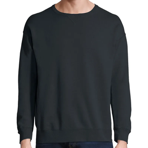 Men's <b>Black</b> Crew Neck Sweatshirt 100% Cotton Regular Fit Casual Pullover Knitted Solid Color Autumn Wear 2027 - Product Image 1