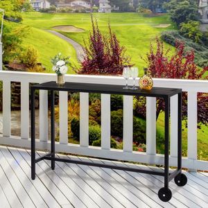 Table rectangulaire étroite de 55 pouces pour extérieur, avec roulettes, pour balcon, patio, jardin, cour, bar, durable et portable - Product Image 3