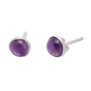 Pendientes de tuerca de Plata de Ley 925 para mujer, cabujón de amatista liso redondo, ajuste de bisel de piedras preciosas, joyería chapada en oro, venta al por mayor - Product Image 1