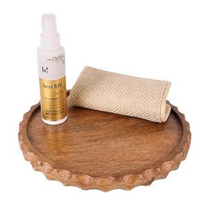 Round Solid <b>Wood</b> Serving Tray with Natural Bark Edge <b>Rustic</b> Wooden Display Tray - Product Image 5