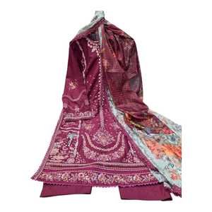 Embroidered Pure Lawn Cotton Indian Pakistani <b>Women</b> Wear Straight <b>Kurta</b> Salwar Kameez Muslim Dress Summer Collection - Product Image 1