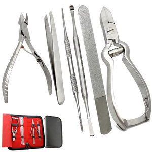 Juego de herramientas de podología de acero inoxidable de primera calidad con cortaúñas, pinzas, limas e instrumentos para el cuidado de los pies - Product Image 1