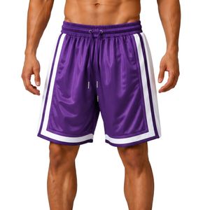Customized Purple <b>Mens</b> Basketball <b>Shorts</b> With <b>White</b> Side Panel Sport Training <b>Shorts</b> Elastic Waist Activewear Gym Fitness Wear - Product Image 1