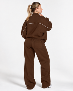 OEM <b>Women's</b> Contrastline Full Zip Tracksuit Two Piece Casual Outfit Relaxed <b>Jacket</b> And Wide Leg Pants Matching Apparel Set - Product Image 2