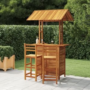 Ensemble de bar de jardin avec repose-pieds moyen en bois d'acacia massif naturel, mobilier d'extérieur élégant - Product Image 1