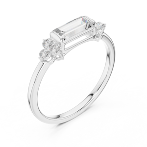 Anillo de Compromiso con Diamante Cultivado en Laboratorio de 0.15 CT, Plata 925 con Baño de Rodio, Corte Esmeralda, Color Blanco D. E - Product Image 3