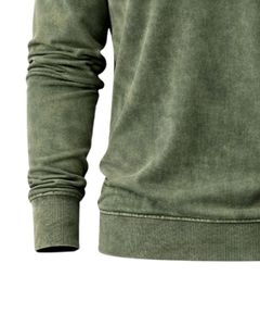 Sudadera Henley de Manga Larga para Hombre, Personalizada, con Lavado Ácido, Verde, Estilo Casual con Botones y Bolsillos, para Invierno, de Algodón, Corte Ajustado - Product Image 6