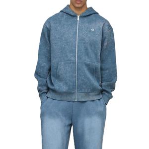 Sweat à capuche zippé en molleton de coton délavé 400-430 GSM, coupe décontractée pour homme avec broderie de logo personnalisée, OEM, marque privée - Product Image 1