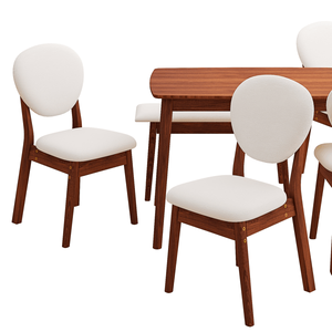 Rubberwood Dining Table Set 1 Rectangular Table & 4 Upholstered Chairs with 1 <b>Bench</b> Dark Walnut Finish & Beige <b>Cushions</b> Deta - Product Image 2