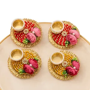 Handmade Round <b>Tea</b> <b>Light</b> <b>Holder</b> with Red Yellow Floral Design for Thanksgiving Christmas Home Decoration AARNA COLLECTION Luxury - Product Image 6