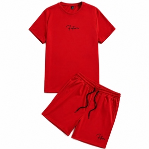 cFactory Custom High Quality Summer <b>Knitted</b> 100% Cotton Quick Dry Casual 2-Piece Men's Shorts <b>Set</b> with Custom Logo - Product Image 2
