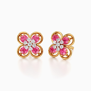 Boucles d'oreilles de luxe en saphir rose taille poire, motif floral, avec accents de fleurs en diamant de laboratoire, pour femme, en or 10K 14K 18K et argent 925 935 - Product Image 4