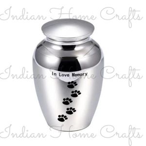 Silver Pet <b>Memorial</b> Urn Metal Cremation <b>Keepsake</b> Casket Paw Print Ashes Container Tabletop Remembrance - Product Image 2