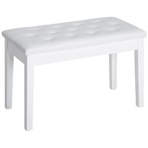 Sgabello per pianoforte regolabile in altezza con cuscino in similpelle bianca e seduta doppia in legno - Product Image 1
