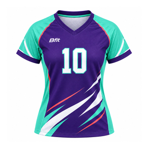 Conjunto de Camiseta y Pantalones Cortos de Voleibol para Mujer de Primera Calidad, Color Morado, Uniforme Sublimado Personalizado, Fabricante - Product Image 2