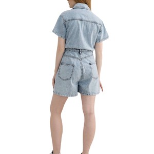 Casual correas escote sólido alta cintura manga corta monos niñas mujeres monos trajes de mezclilla mamelucos pantalones vaqueros - Product Image 2