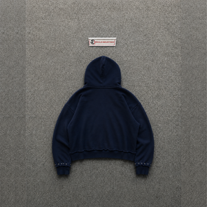 Sweat à capuche zippé oversize en molleton bouclette marine, style streetwear décontracté, manches classiques, anti-boulochage, vêtement urbain décontracté, vêtement d'extérieur - Product Image 6