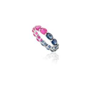 14K Solid Gold Pink Sapphire & Emerald Eternity Band-Prong Set Gemstone Ring - Product Image 3