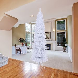 Albero di Natale Artificiale Bianco Sottile da 2,3 m con Supporto in Metallo Pieghevole, Include Tutti gli Accessori Necessari - Product Image 1