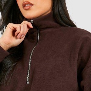 Sweat-shirts à capuche en polaire pour femmes, style urbain, demi-zip, coupe oversize, effet teddy, col montant, mode hiver - Product Image 3
