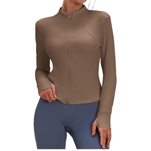 Veste de yoga respirante pour femme, col montant zippé, tricot côtelé, coupe ajustée, logo personnalisé, service OEM, vente en gros - Product Image 6