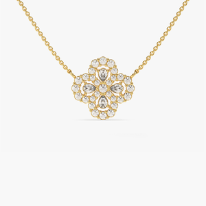 10K Yellow Gold Lab Grown Rhodium Plated IGI Certified Floral Diamond Cluster Pendant <b>Necklace</b> 0.57 CTW Minimalist Engagement - Product Image 1