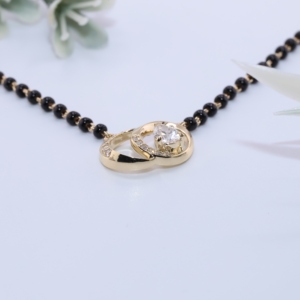Collier pendentif Mangalsutra de luxe en or jaune massif avec diamant de laboratoire, cercle entrelacé et diamant poire pavé, bijoux de mariée indiens - Product Image 4