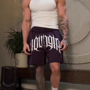 Shorts vintage noirs en coton pour homme, sportifs et décontractés, avec logo imprimé sur le devant, taille élastique respirante, séchage rapide, coupe épaisse, vêtements personnalisés - Product Image 4