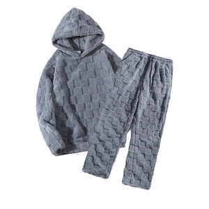 <b>Men's</b> Hooded Fleece Sweatshirt <b>Set</b> Waffle Knit <b>Thermal</b> Casual Winter Wear Gray 100% Cotton Breathable 300g - Product Image 1