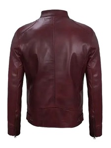 Veste en cuir Cafe Racer bordeaux pour homme - Product Image 2