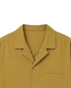 Customized Mustard Oversized Casual Men <b>Shirt</b> <b>Half</b> Sleeve Cuban Collar <b>Button</b> Up Loose Fit Summer Beach Streetwear Fashion Top - Product Image 5