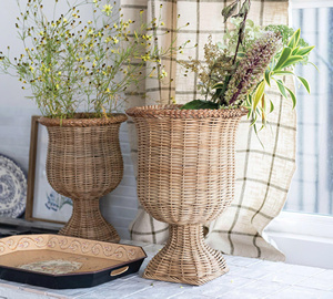 Juego de 2 jarrones decorativos de ratán de color natural, precio de fábrica al por mayor, hecho en Vietnam - Product Image 3