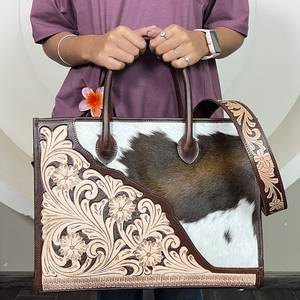 Nuevos Bolsos de Mano de Cuero Vacuno Hechos a Mano para Mujer, Bolsos de Gran Capacidad, Estilo Occidental, Bolsos de Viaje con Asa Superior y Correa Cruzada - Product Image 2