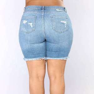 Shorts en jean skinny taille mi-haute pour femme, coupe droite, décontractés, d'été, avec fermeture boutonnée, brodés, délavage clair personnalisé, 100% lavables - Product Image 3