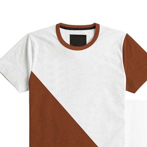 Men's <b>Short</b> <b>Sleeve</b> O-Neck Knitted Casual T-<b>Shirt</b> Regular Fit Color Blocked Geometric Pattern <b>White</b> Brown Contrast Trim 2027 - Product Image 2
